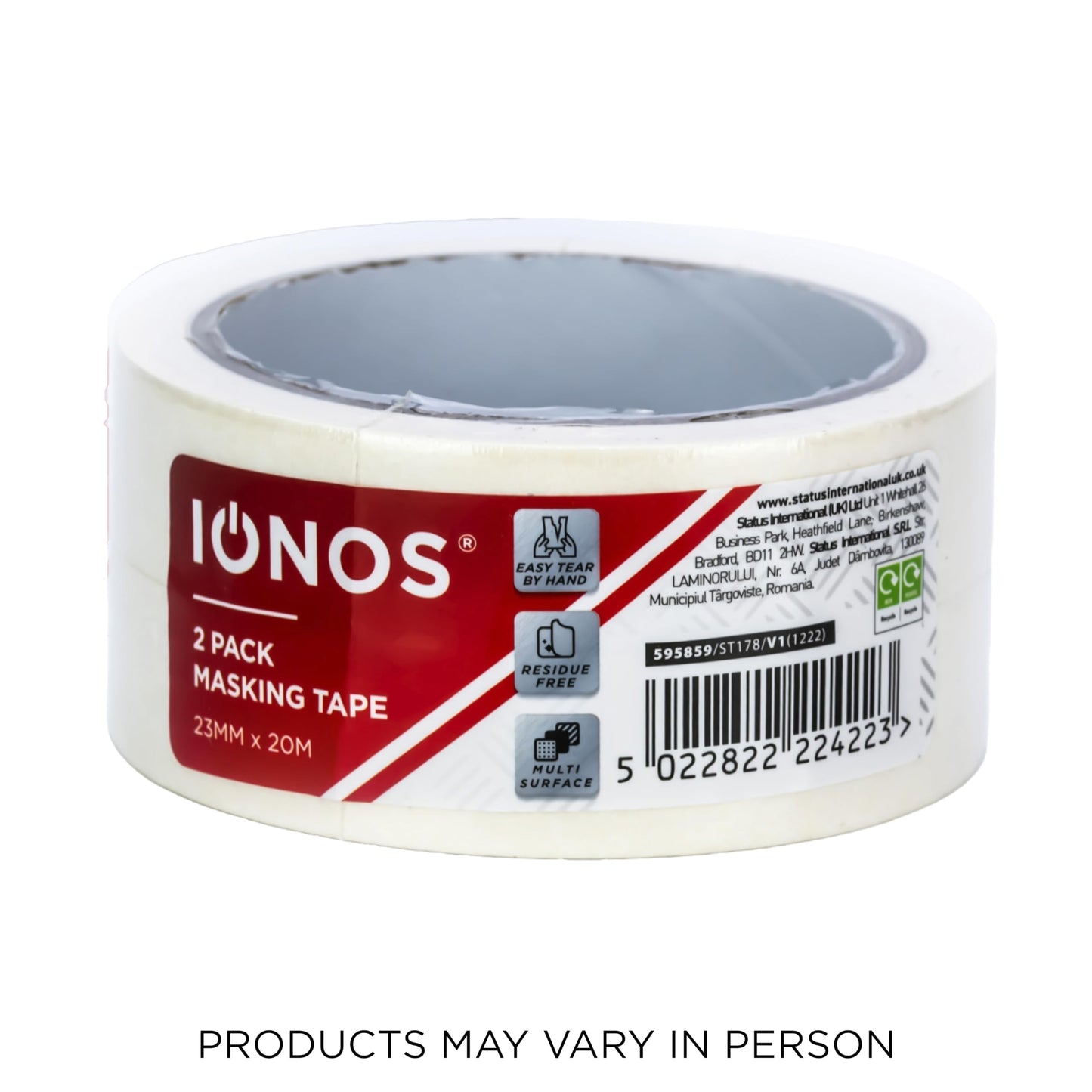 Status IONOS Masking Tape, Pack of 2, 23mm x 20 Metres, Multi-Surface Decorating Tape for DIY and Painting, Clean Removal with Easy Tear Design (IONMT23MM2PKX2)