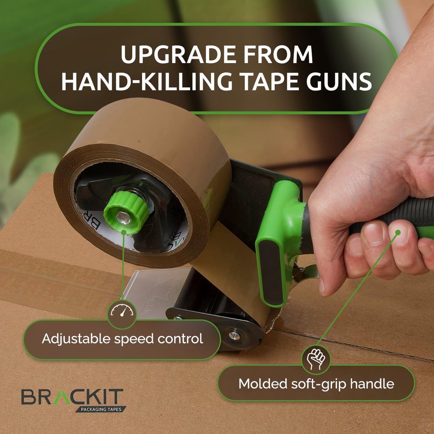 brackit Packing Tape with Dispenser, Brown 48mm x 66m, Pack of 6 Rolls โ Strong Heavy Duty Packing Tape for Regular Use or Moving โ Easily Seals Your Parcels and Boxes - Packaging Tape Dispenser