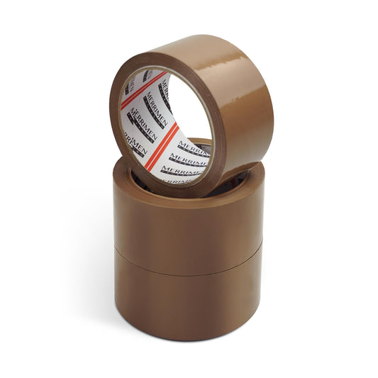 Merrimen Strong Heavy Duty Roll Pack Brown Packaging Tape, Secure Sticky Sealing Tape for Parcel Boxes, Moving Boxes, Large Postal Bags for Long Term Storage, (48MM x 66M) (3 rolls, Brown)