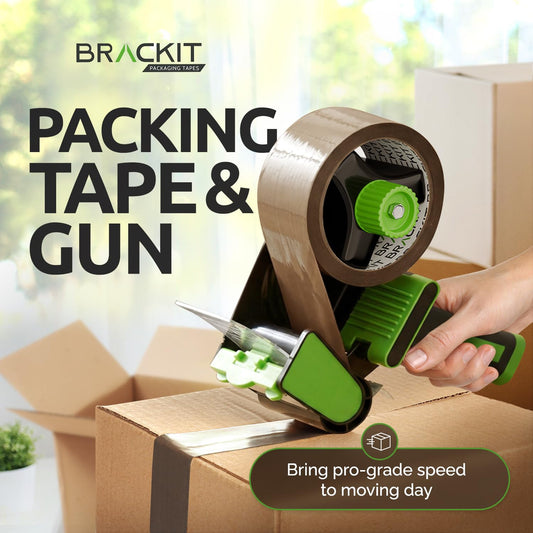 brackit Packing Tape with Dispenser, Brown 48mm x 66m, Pack of 6 Rolls – Strong Heavy Duty Packing Tape for Regular Use or Moving – Easily Seals Your Parcels and Boxes - Packaging Tape Dispenser