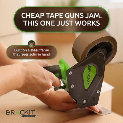 brackit Packing Tape with Dispenser, Brown 48mm x 66m, Pack of 6 Rolls – Strong Heavy Duty Packing Tape for Regular Use or Moving – Easily Seals Your Parcels and Boxes - Packaging Tape Dispenser