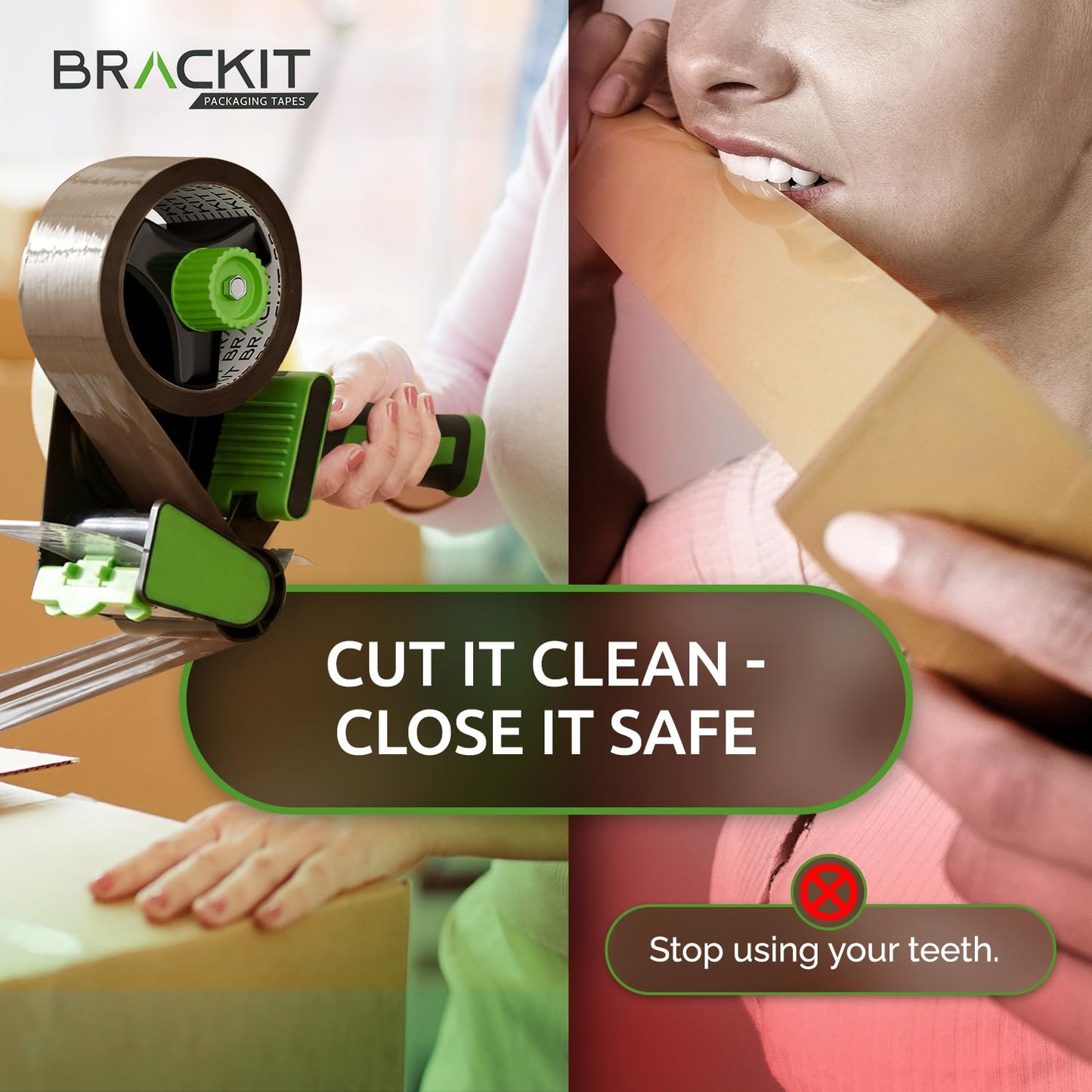 brackit Packing Tape with Dispenser, Brown 48mm x 66m, Pack of 6 Rolls – Strong Heavy Duty Packing Tape for Regular Use or Moving – Easily Seals Your Parcels and Boxes - Packaging Tape Dispenser