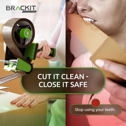 brackit Packing Tape with Dispenser, Brown 48mm x 66m, Pack of 6 Rolls – Strong Heavy Duty Packing Tape for Regular Use or Moving – Easily Seals Your Parcels and Boxes - Packaging Tape Dispenser