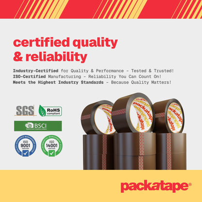 Packatape - 6 Rolls Per Pack 48MM x 66M Brown Packaging Tape for Parcels and Boxes. This 6 rolls pack of Heavy Duty Brown Packing Tape Provides a Strong, Secure and Sticky Seal for your Boxes