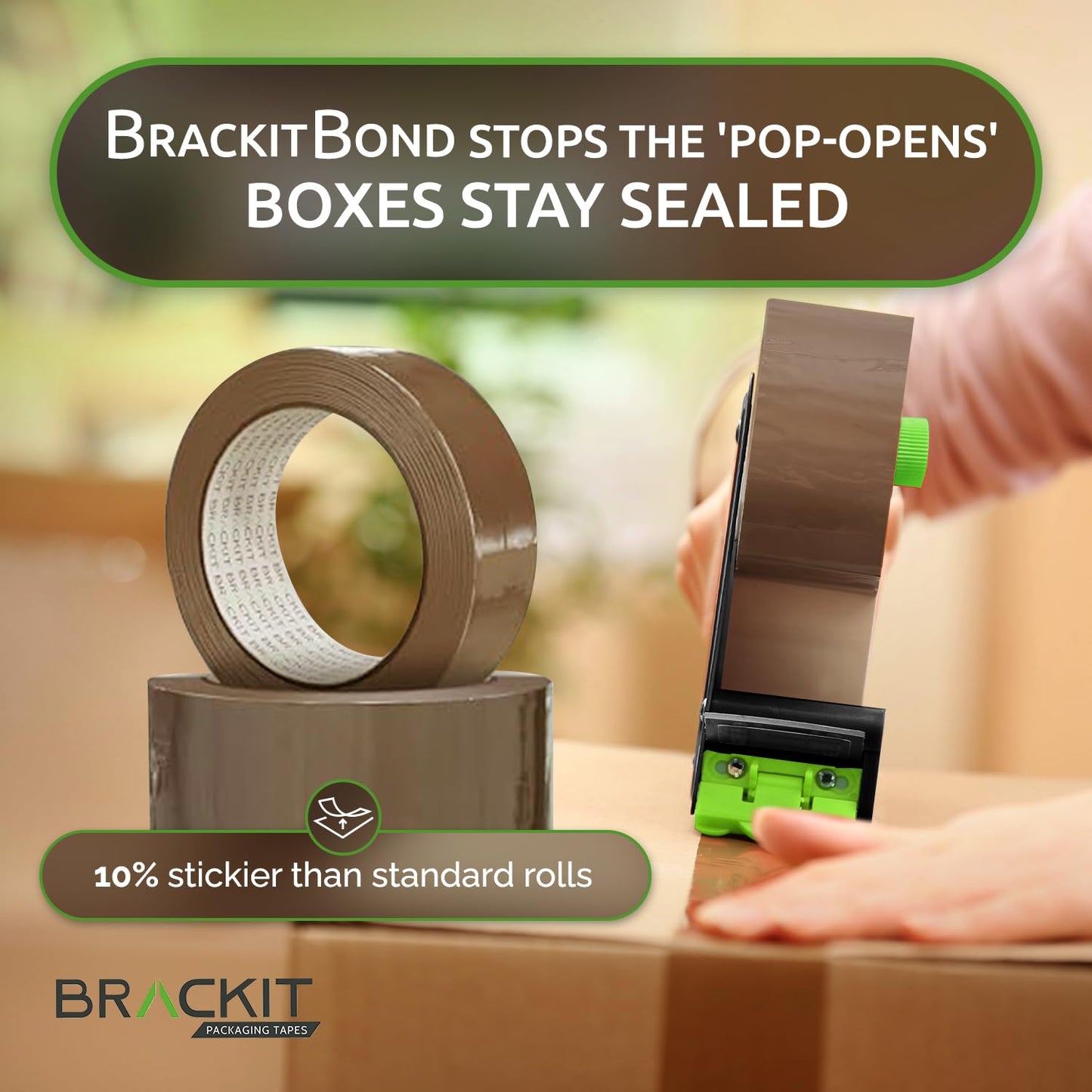 brackit Packing Tape with Dispenser, Brown 48mm x 66m, Pack of 6 Rolls – Strong Heavy Duty Packing Tape for Regular Use or Moving – Easily Seals Your Parcels and Boxes - Packaging Tape Dispenser