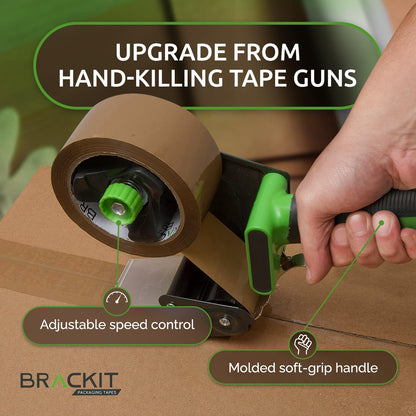 brackit Packing Tape with Dispenser, Brown 48mm x 66m, Pack of 6 Rolls – Strong Heavy Duty Packing Tape for Regular Use or Moving – Easily Seals Your Parcels and Boxes - Packaging Tape Dispenser