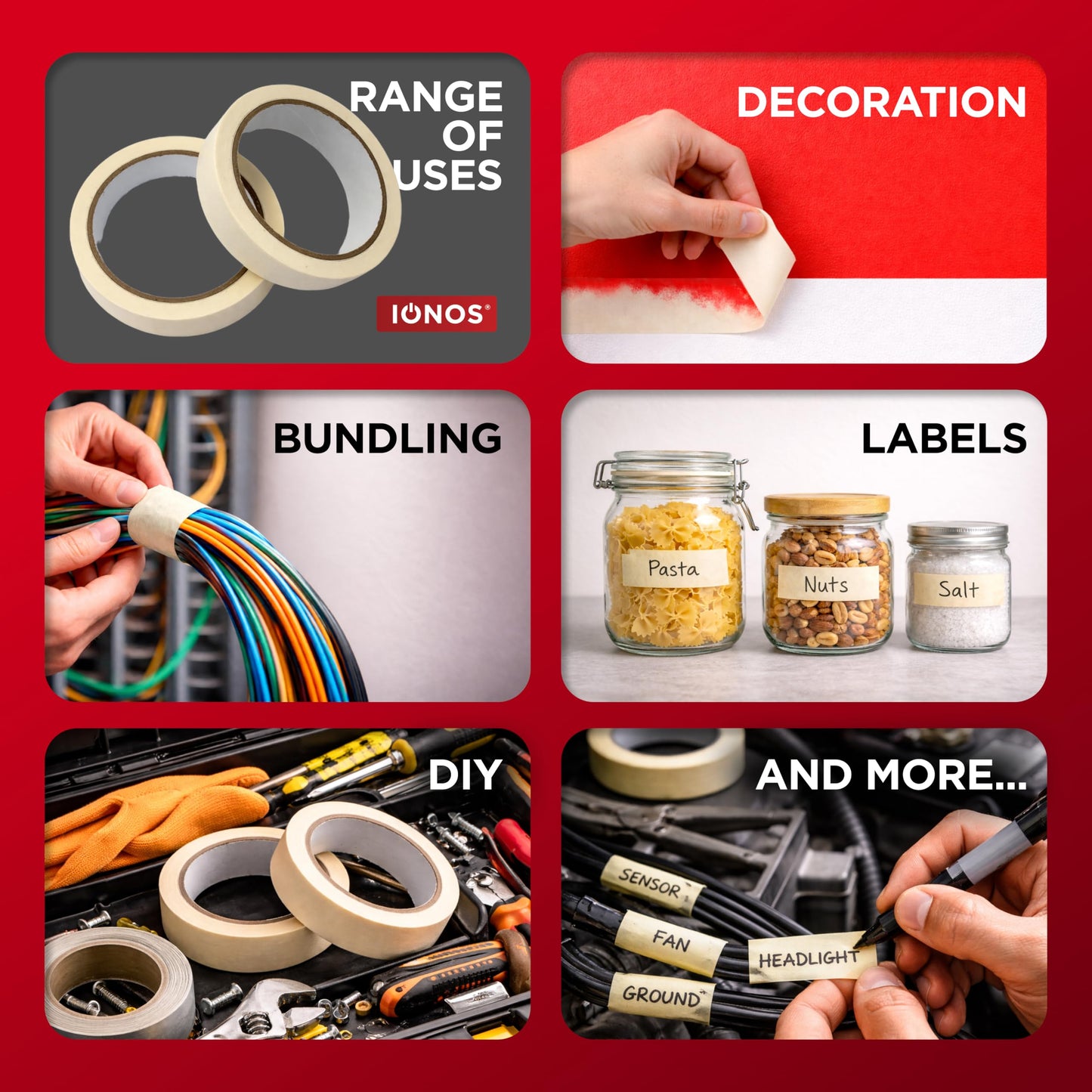 Status IONOS Masking Tape, Pack of 2, 23mm x 20 Metres, Multi-Surface Decorating Tape for DIY and Painting, Clean Removal with Easy Tear Design (IONMT23MM2PKX2)