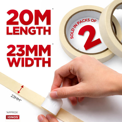 Status IONOS Masking Tape, Pack of 2, 23mm x 20 Metres, Multi-Surface Decorating Tape for DIY and Painting, Clean Removal with Easy Tear Design (IONMT23MM2PKX2)